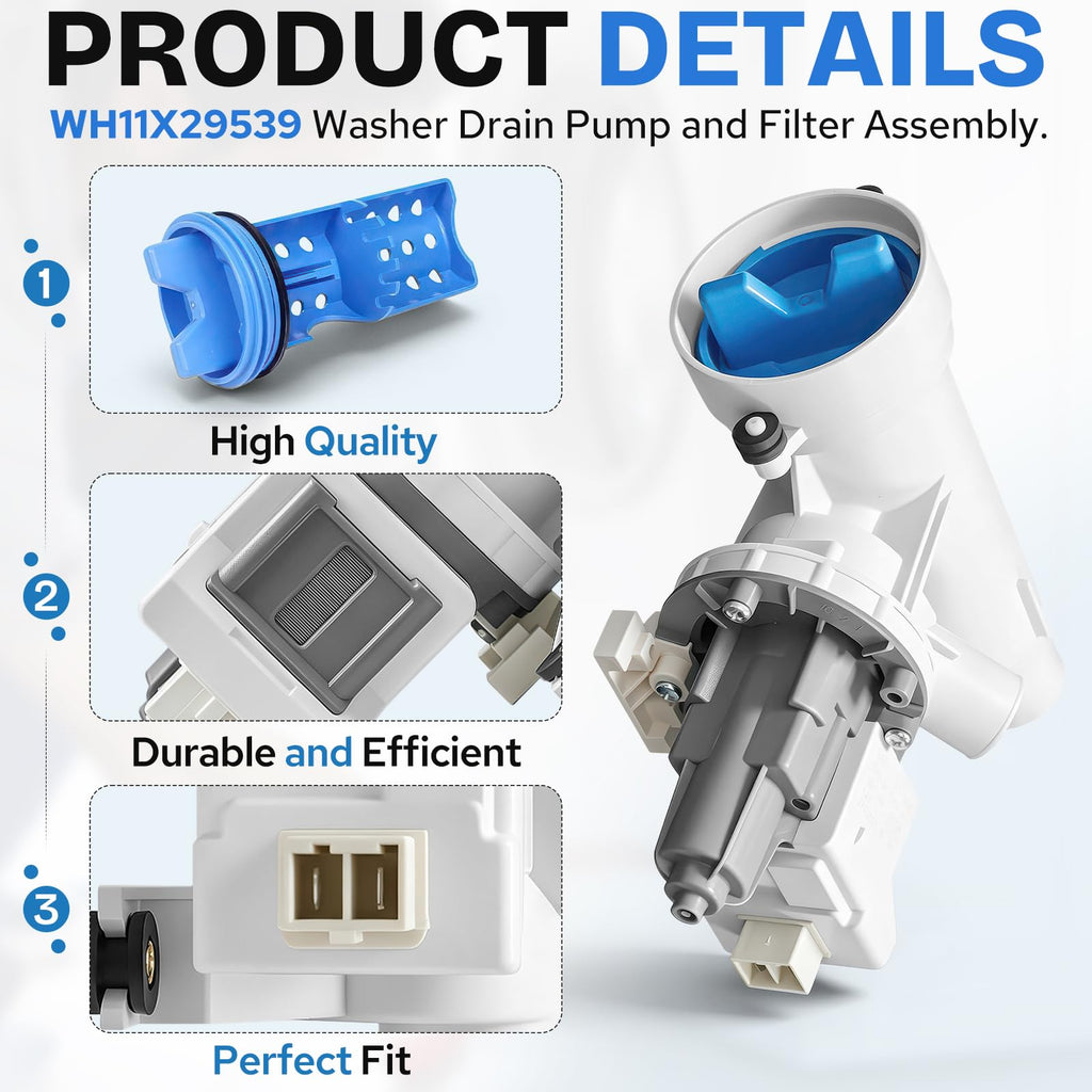 For GE GFW850SPN3RS Washer and Filter Replacement Drain Pump Assembly
