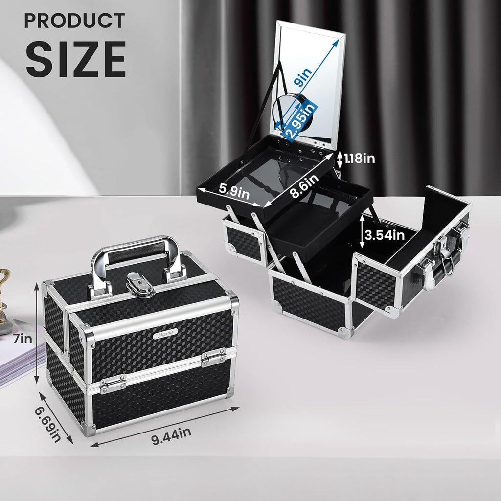 Makeup Box Cosmetic Train Case Portable Makeup Organizer Case with Mirror 2 Tray Make up Storage Case for Nail Teach