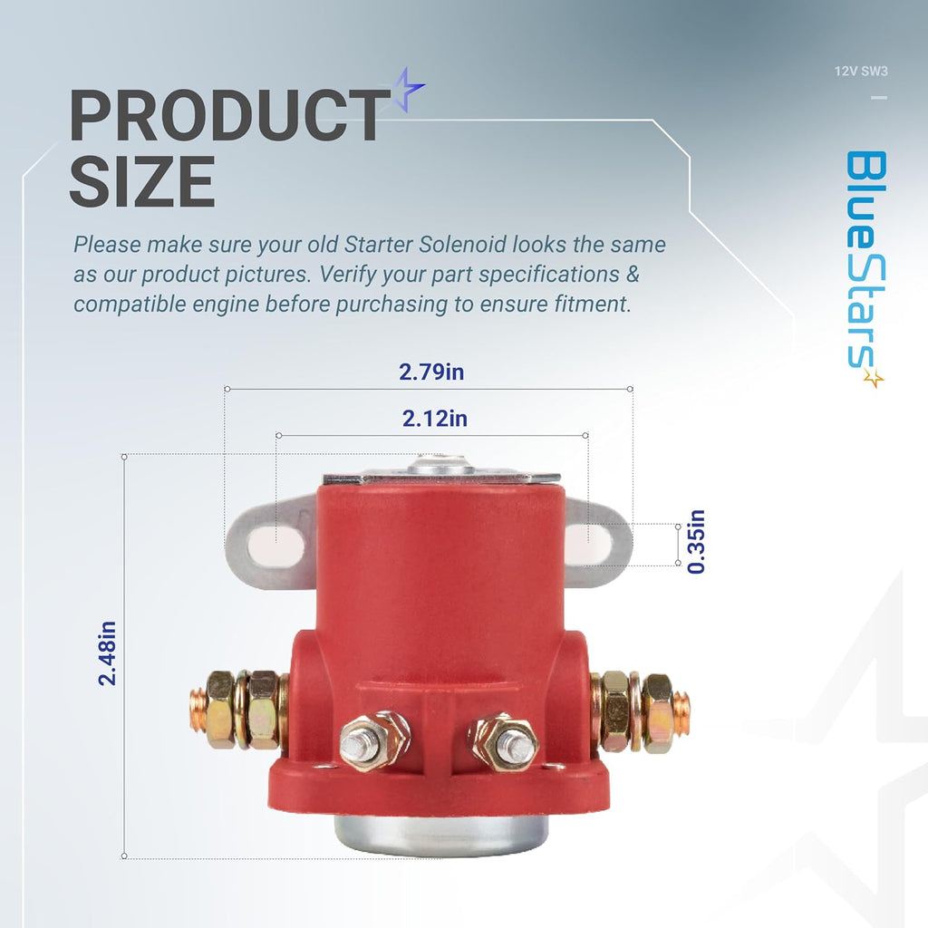 BlueStars 12V SW3 Starter Solenoid Relay Heavy Duty SS581T ALL76203 - Compatible with Ford 2000 3000 4000 1956-up Bronco/Mercury Evinrude Johnson Outboard/Tractor - Replaces B6AZ-11450-A C6AF F496