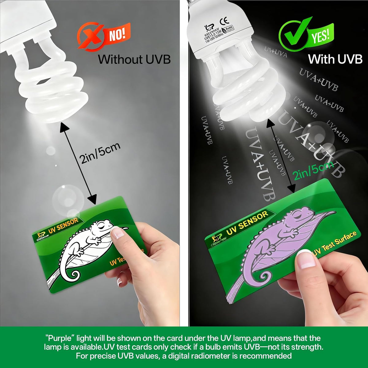 Reptile UVB Bulb 5.0 15W, Compact Fluorescent Light E26 Base, 2PCS