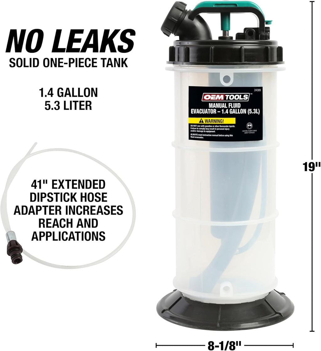 OEMTOOLS 24389 Manual Fluid Extractor Pump, 5.3L Oil Extractor, 5-Foot Hose