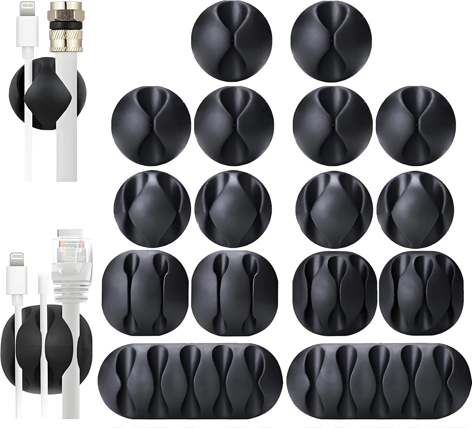 16-Pack Black Cord Organizer - Adhesive Cable Clips Holder for Desk, Wall, Car - Wire Management Clips for iPhone