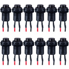 12-Pack 12mm Latching Push Button Switch AC 250V/1.5A 120V/3A ON-Off SPST Normal Open 1NO 2Pins with Pre-soldered Wires Small (12pcs Black Self-Locking)