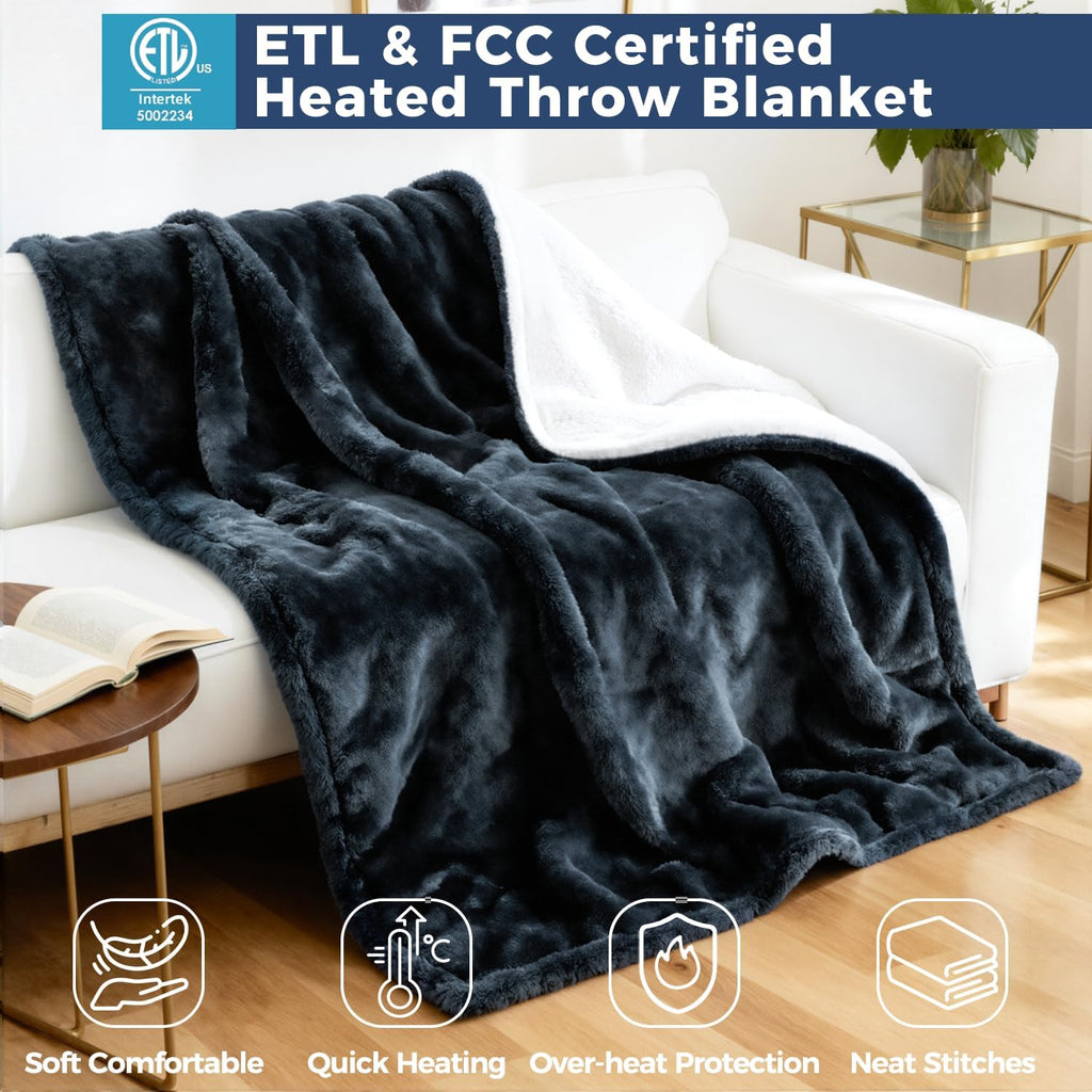 Electric Heated Blanket, Soft Flannel Fabric Heating Blanket Features 5-Level Temperature Adjustment Machine Washable