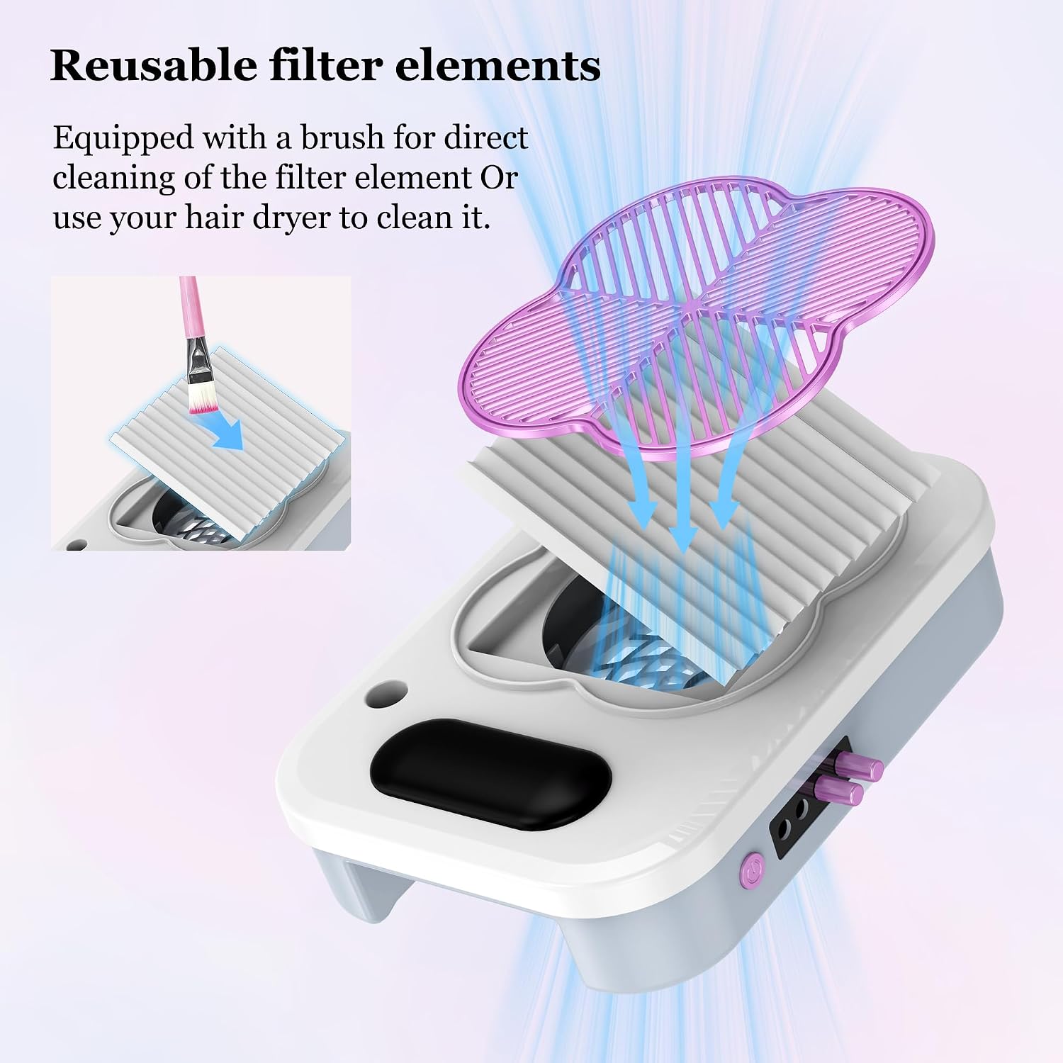3-in-1 Nail Dust Collector with Electric Nail Drill & UV LED Lamp - Low Noise Nail Dust Vacuum with Reusable Filter &
