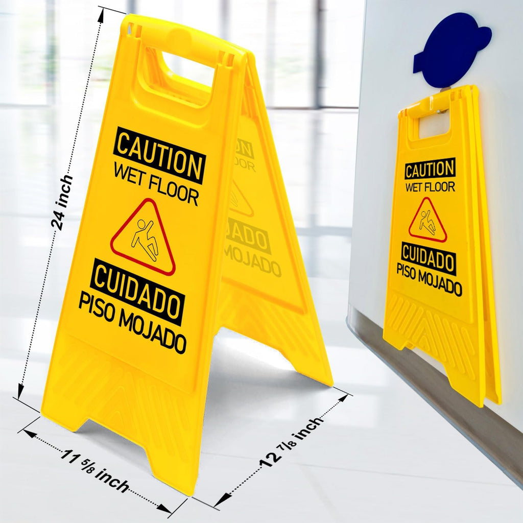 12-Pack A-Frame Double-Sided Bilingual Caution Wet Floor Signs | Durable Foldable Yellow Caution Signs for Kitchen