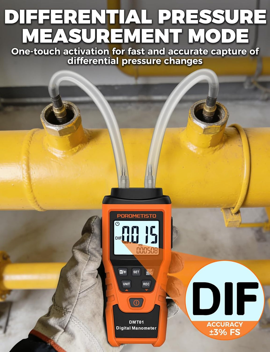 DMT01 Digital Manometer POROMETISTO, Manual Calibration Custom Zero