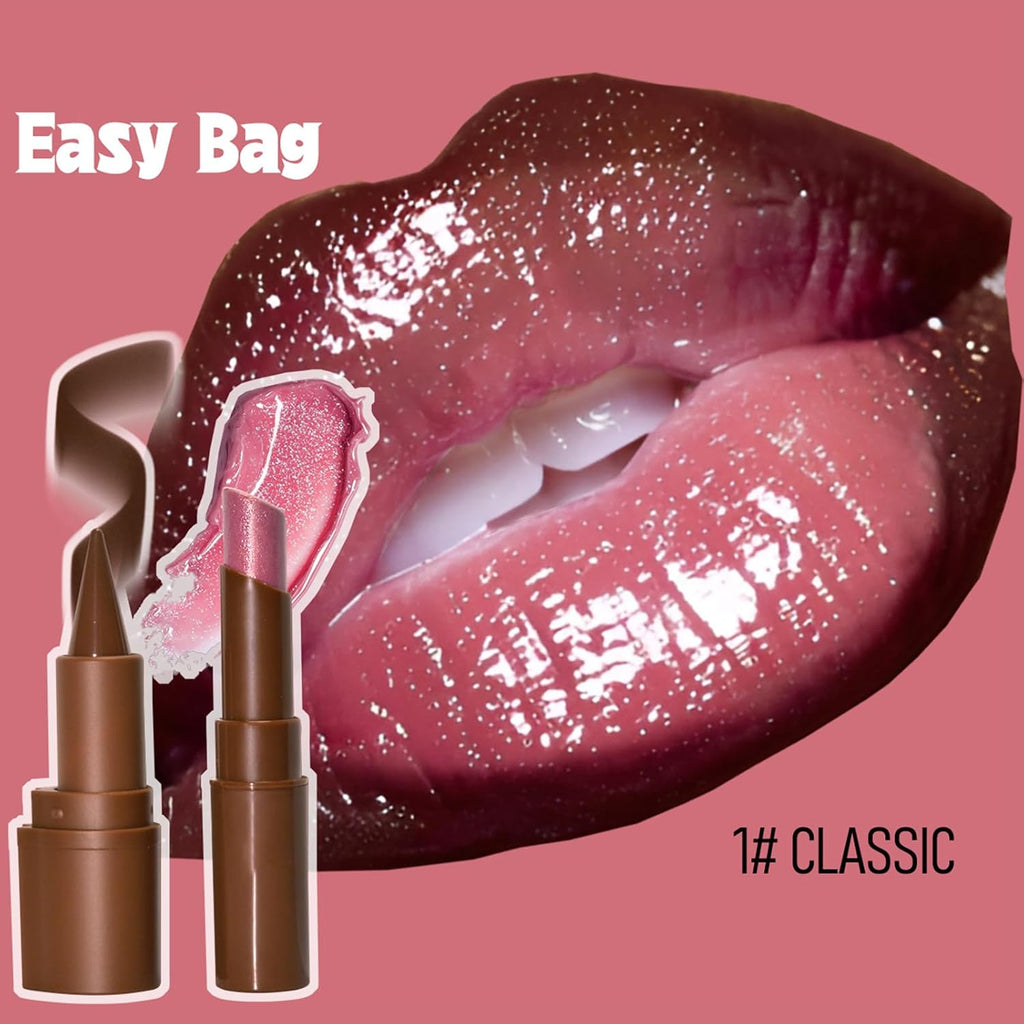 Nourishing Lip Gloss with Brown Lip Liner Lip Combo Sets, Solid Lip Gloss Jelly Lipstick High Shine, Nude Lip Kit