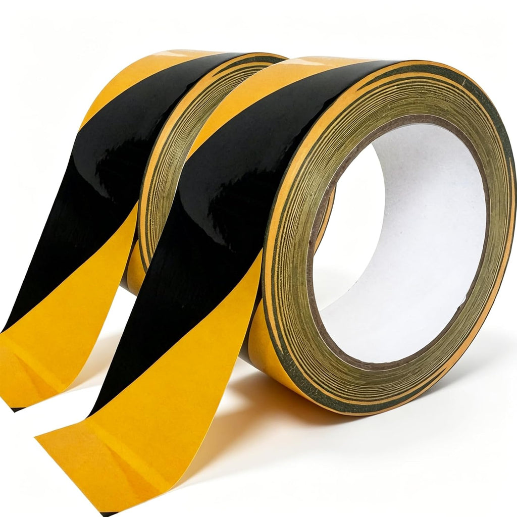 2 Inch Black & Yellow Hazard Tape, Caution Tape Roll, Safety Stripe Tape for Floor Marking, L110FT*2=220FT, Strong
