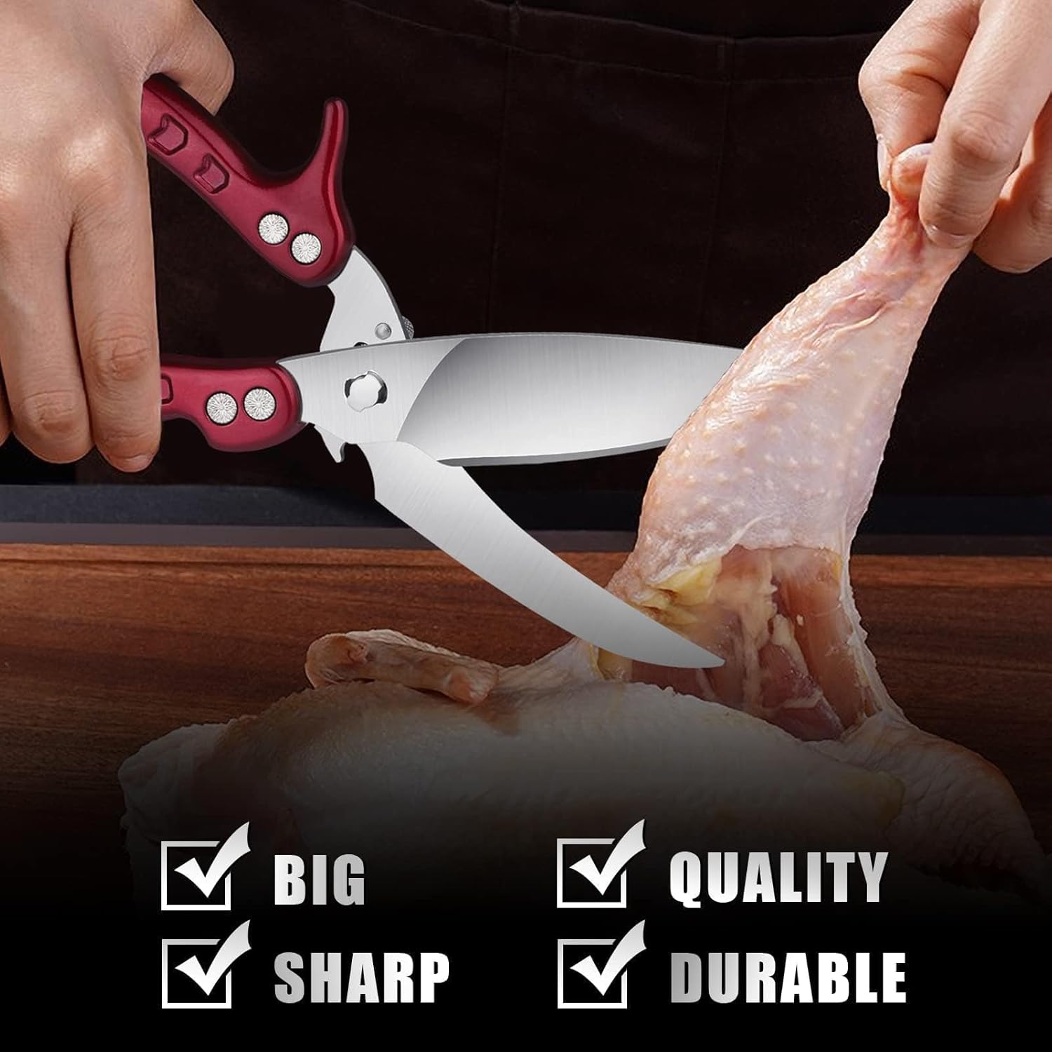 Heavy Duty Poultry Shears - A Must Have Kitchen Shears for Chicken and Meat Cutting - Dishwasher Safe and Stainless