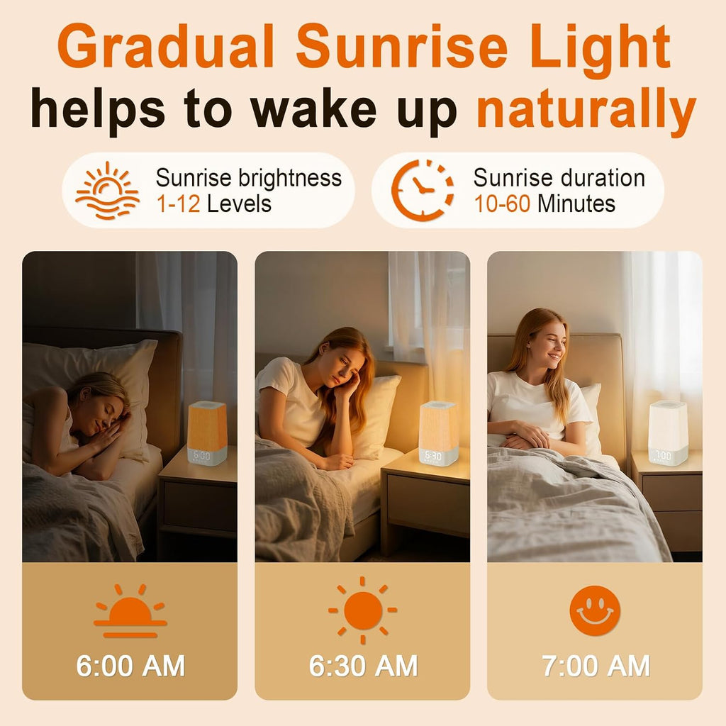 Sunrise Alarm Clock with Sound Machine, Gentle Wake Up Light for Bedroom | 10-60 Mins Gradual Light, 30 Soothing