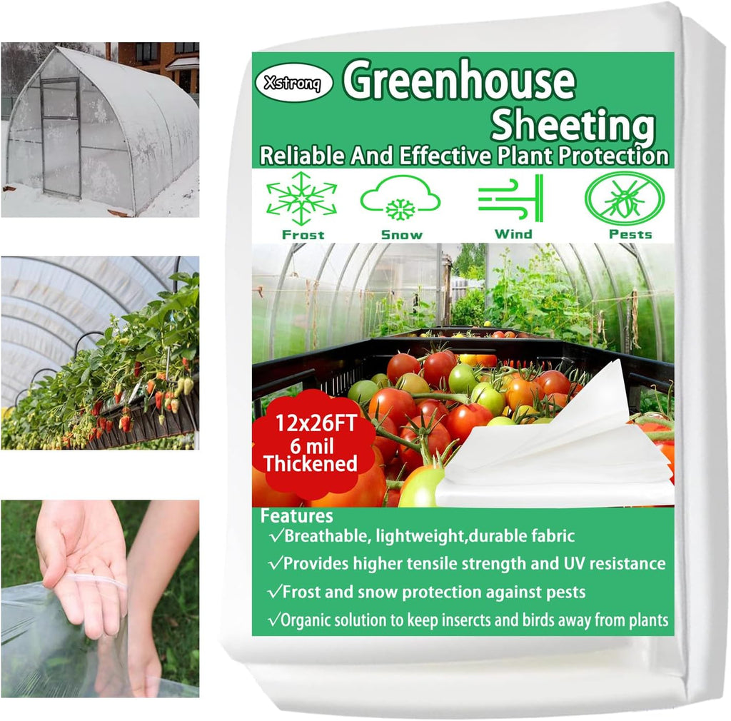 12x26FT Greenhouse Plastic Sheeting, 6 Mil Clear Poly Film Cover