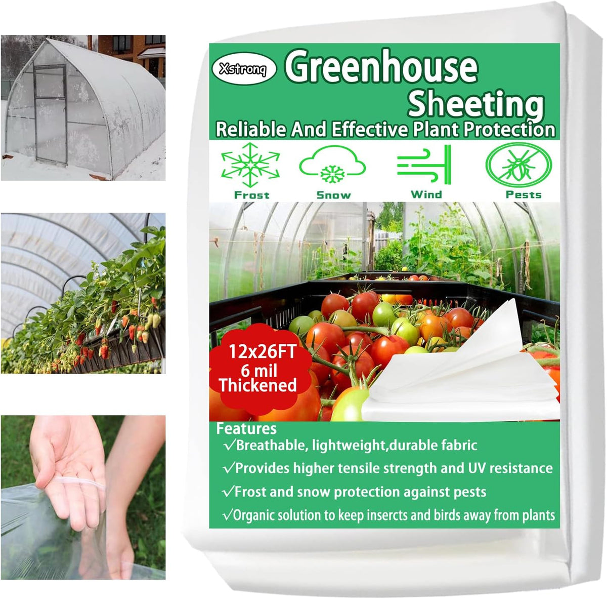 12x26FT Greenhouse Plastic Sheeting, 6 Mil Clear Poly Film Cover