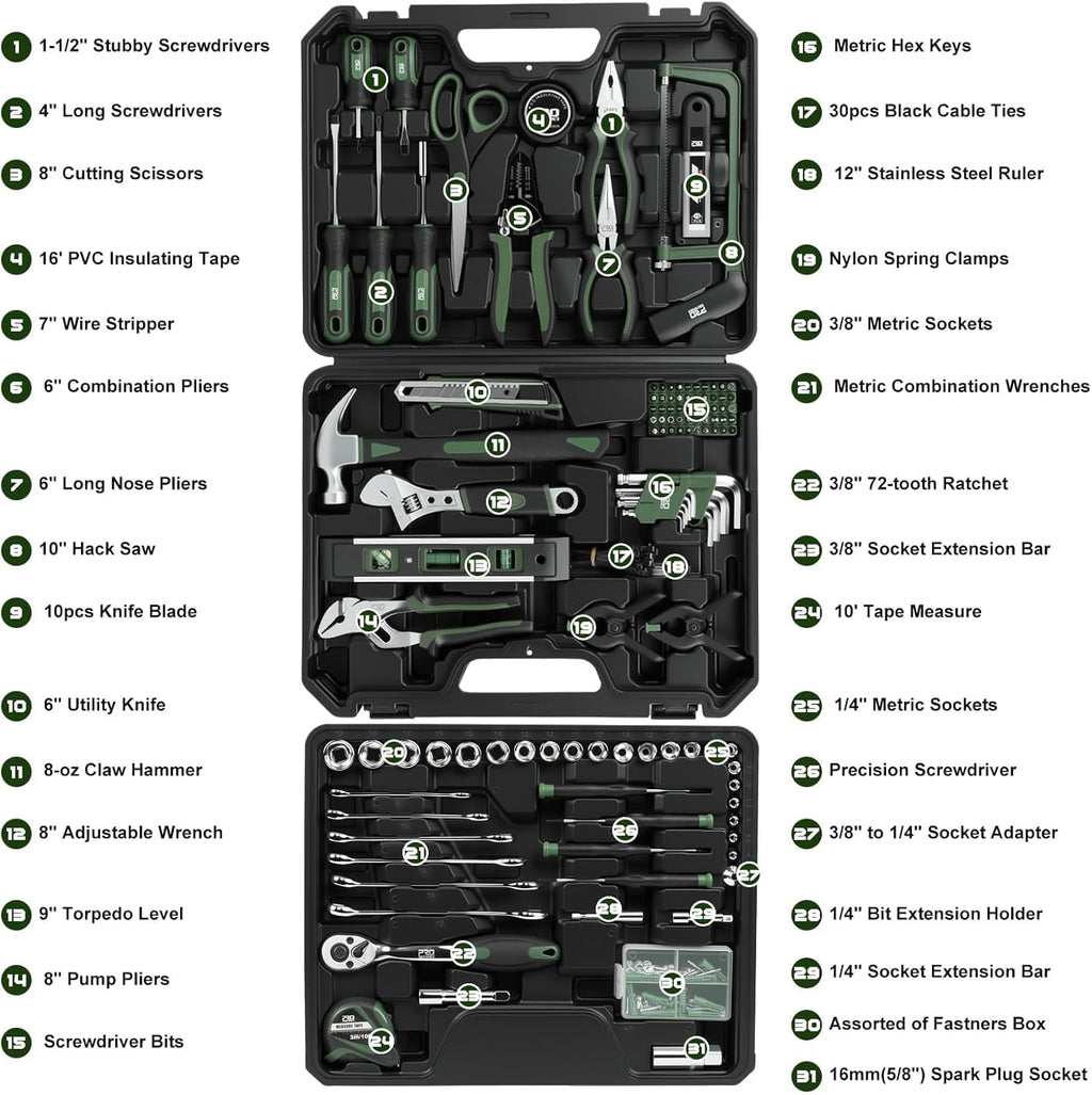 269-Piece Tool Set, Complete Tool Kit for Home, Auto and Mechanics Repair, General Household Hand Tool Box with