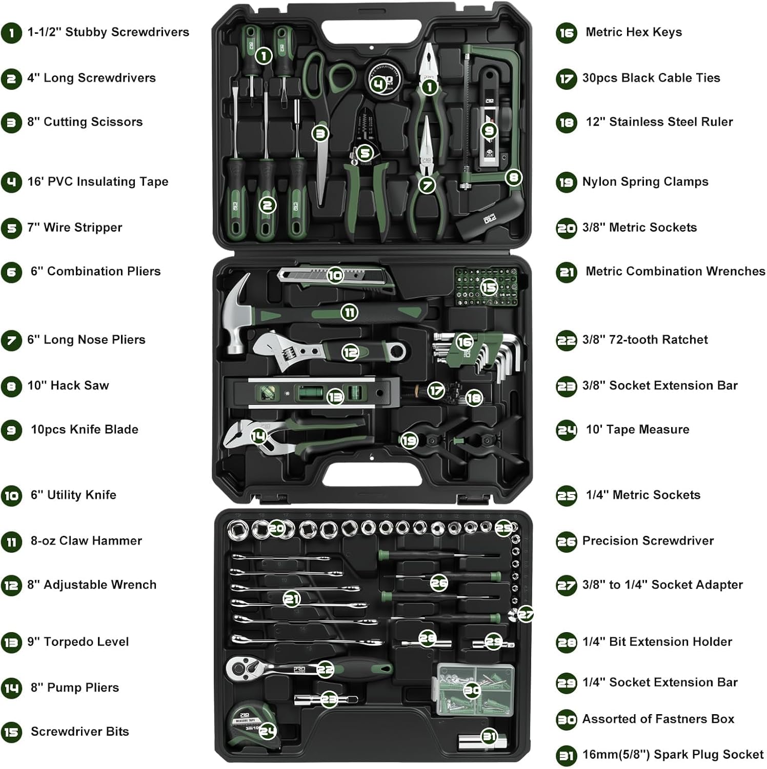 269-Piece Tool Set, Complete Tool Kit for Home, Auto and Mechanics Repair, General Household Hand Tool Box with