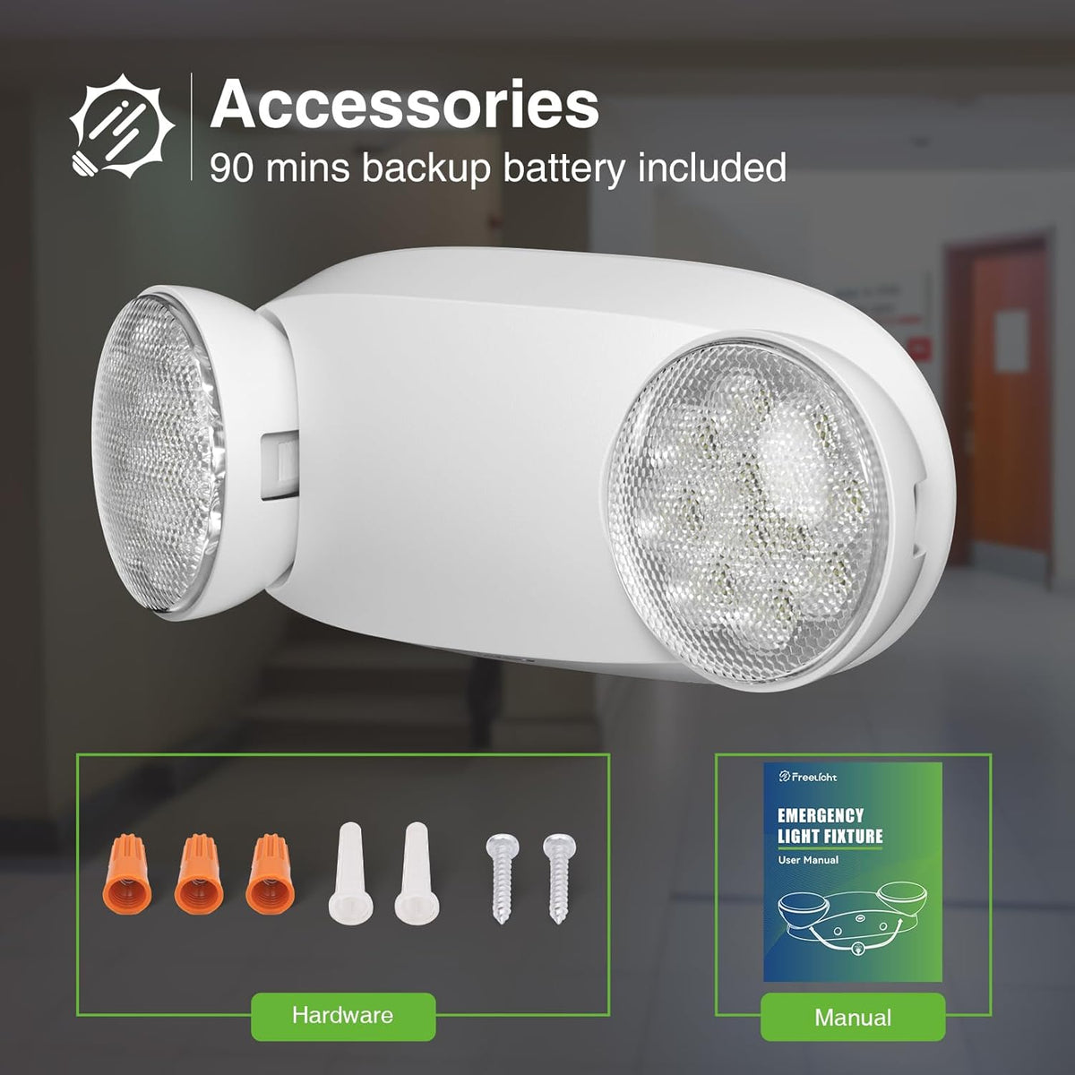 FREELICHT 4 Pack Emergency Lights for Business, Round Heads, 90min Battery