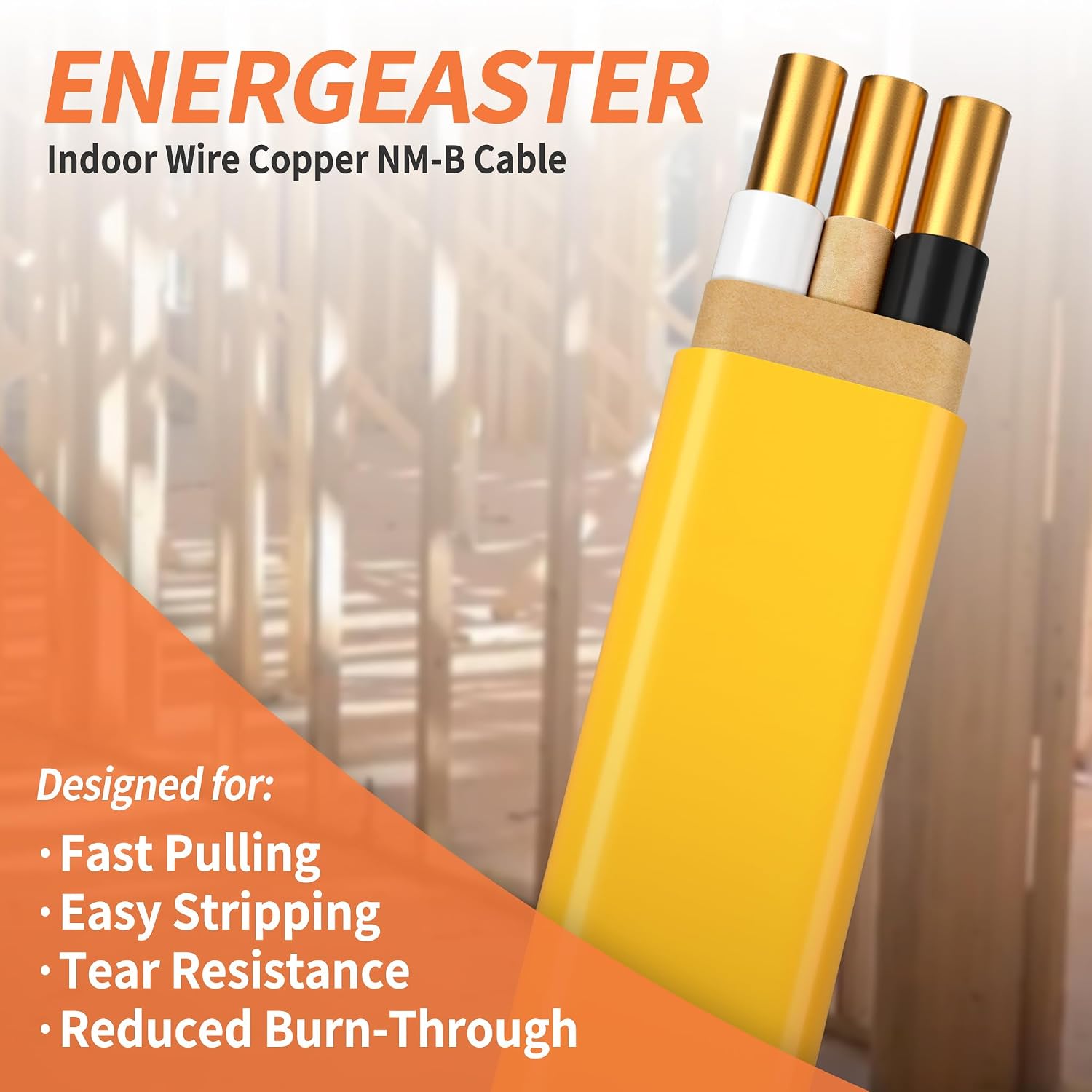 Solid Indoor 12/2 W/G NMB Cable 50ft, Electrical Wire, Yellow | 50FT NMB Cable 12 Gauge Wire 2 Conductors 600V Bare