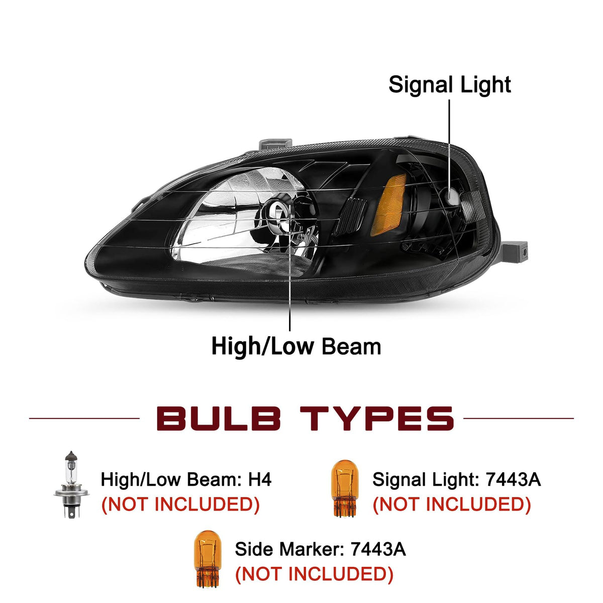 Headlight Assembly Pair for 1999-2000 Honda Civic [Halogen Type]