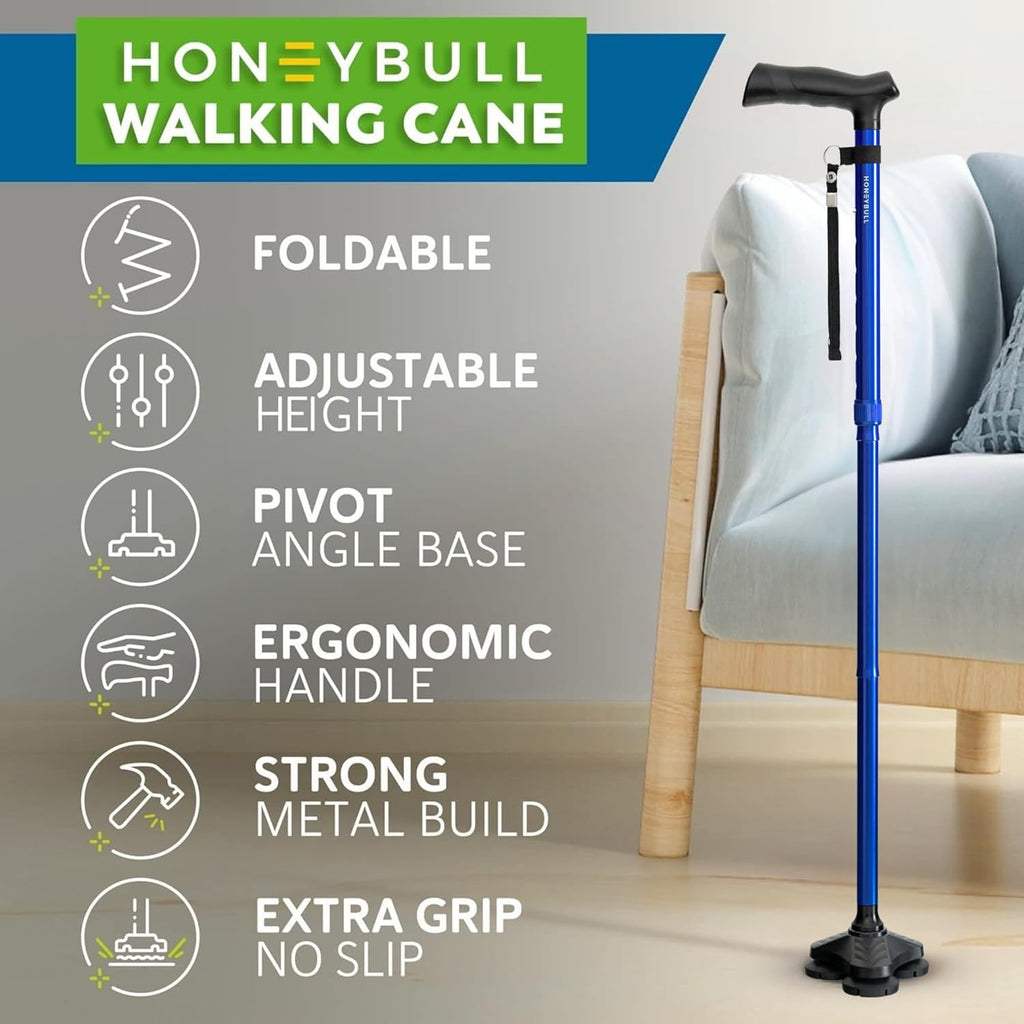 Walking Cane for Men & Women Foldable, Adjustable, Heavy Duty, Free Standing, All Terrain, Collapsible Walking Sticks