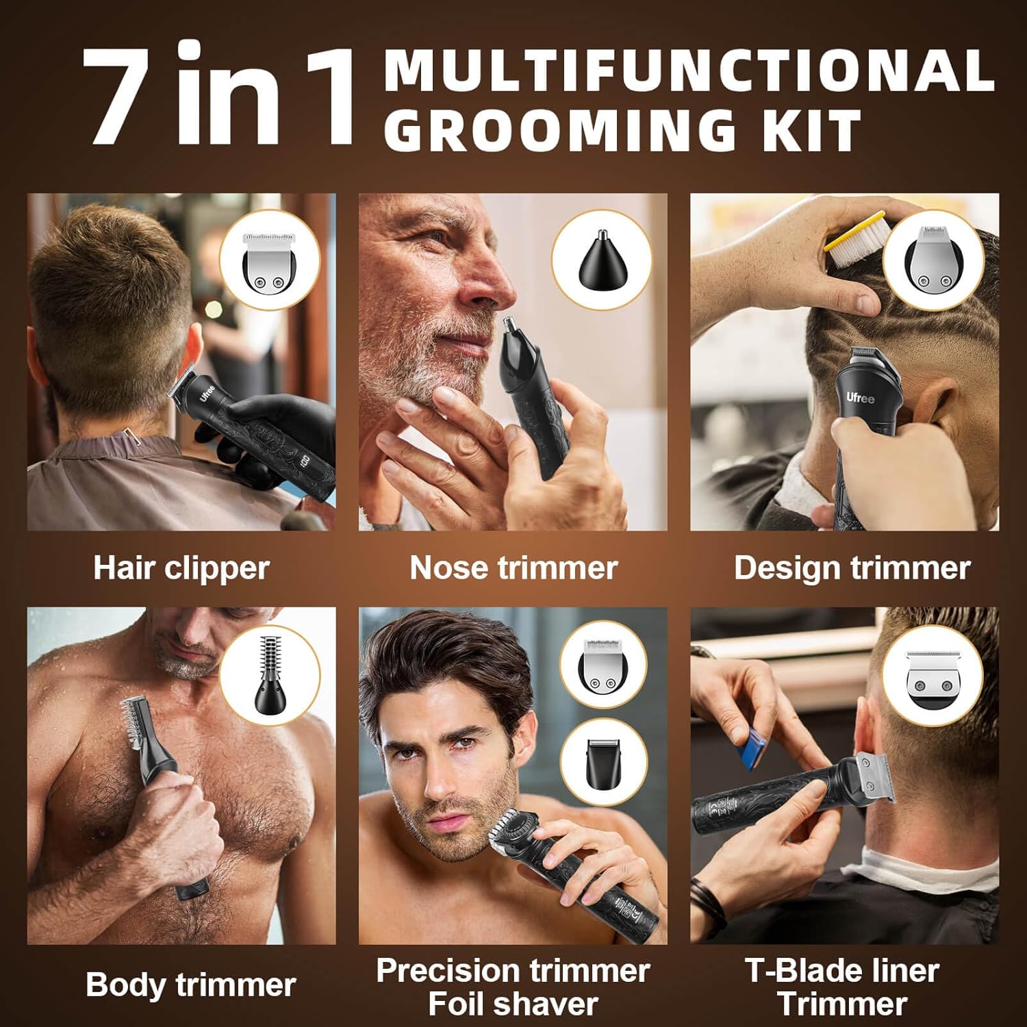 Beard Trimmer for Men, Electric Razor Shavers, Cordless Hair Clippers, 7 in 1 Beard Grooming Kit for Mustache, Body