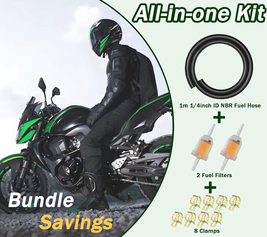Universal 1/4 Fuel Line Kit, 3.3 Feet with 2 Magnetic Inline Fuel Filters, 8 Hose Clamps, for Small Engines