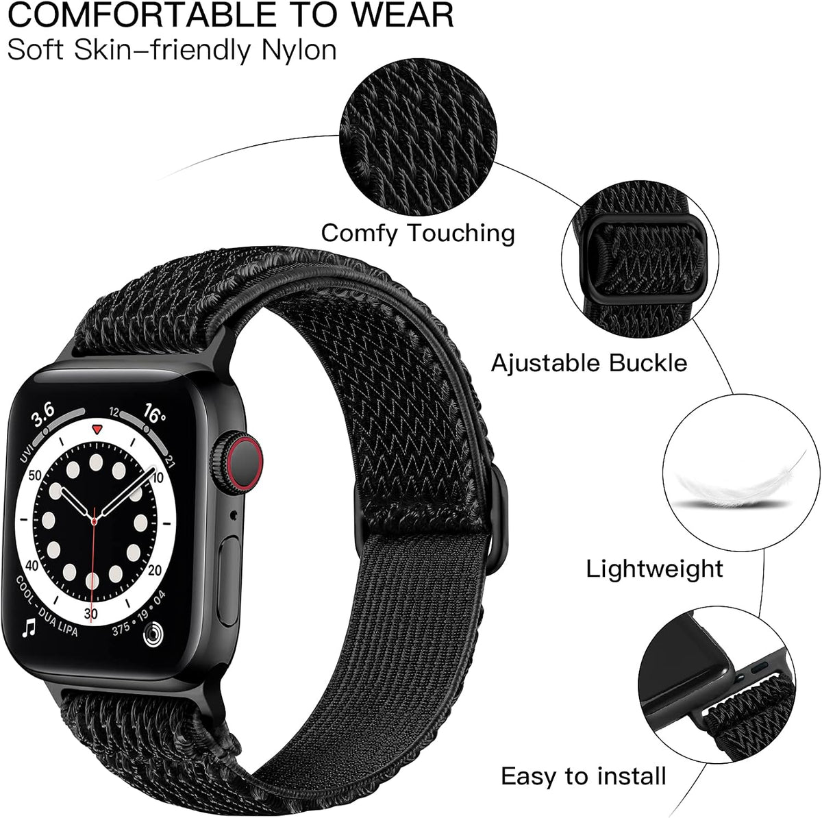 Stretchy Nylon Band Compatible with Apple Watch Bands for Women Men | Elastic Solo Loop Sport Strap for iWatch Series