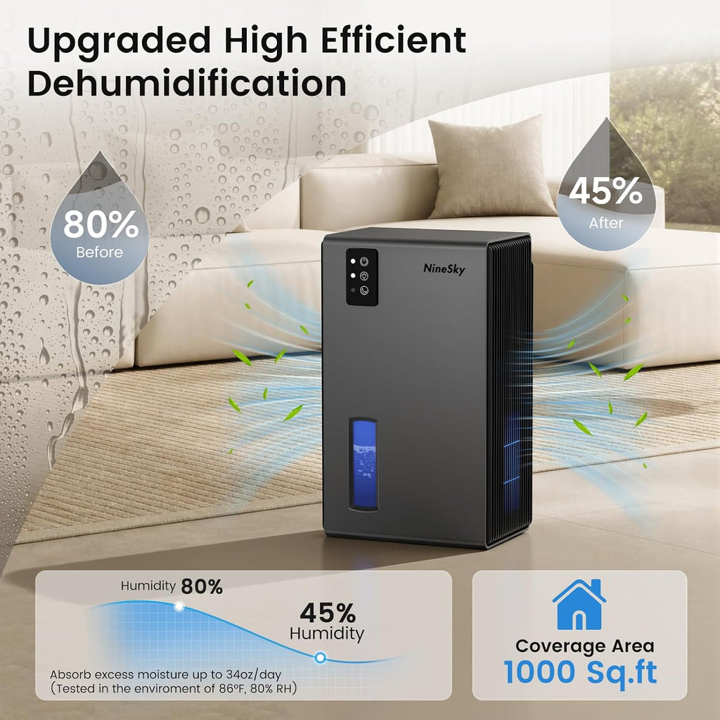 Dehumidifiers for Home, 1000 Sq Ft Dehumidifier with 95oz Tank Auto Shutoff