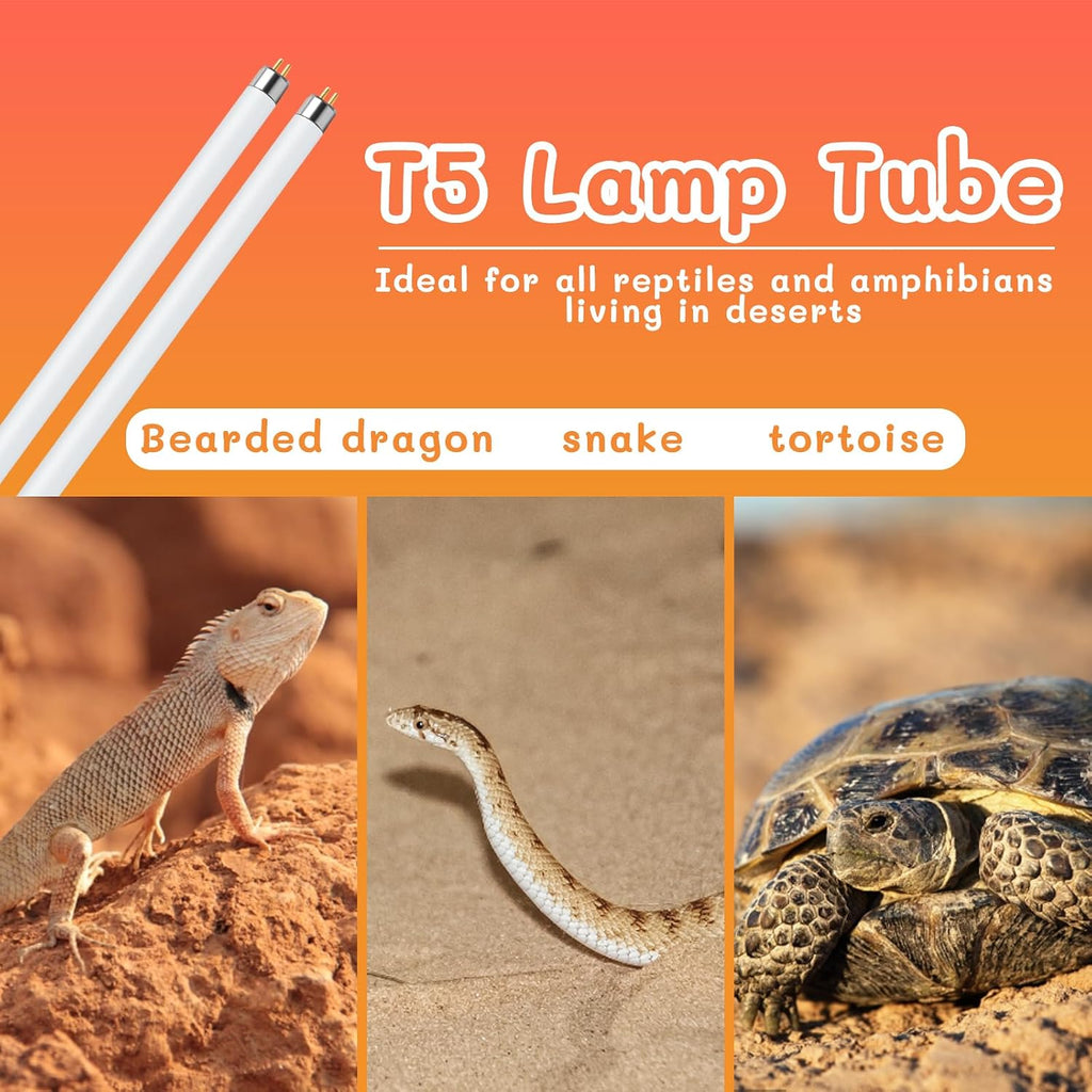 T5 UVB Reptile Light 39W 10.0, UVA Light Bulb for Reptiles, 2 Pack Lamp Tube for Bearded Dragon