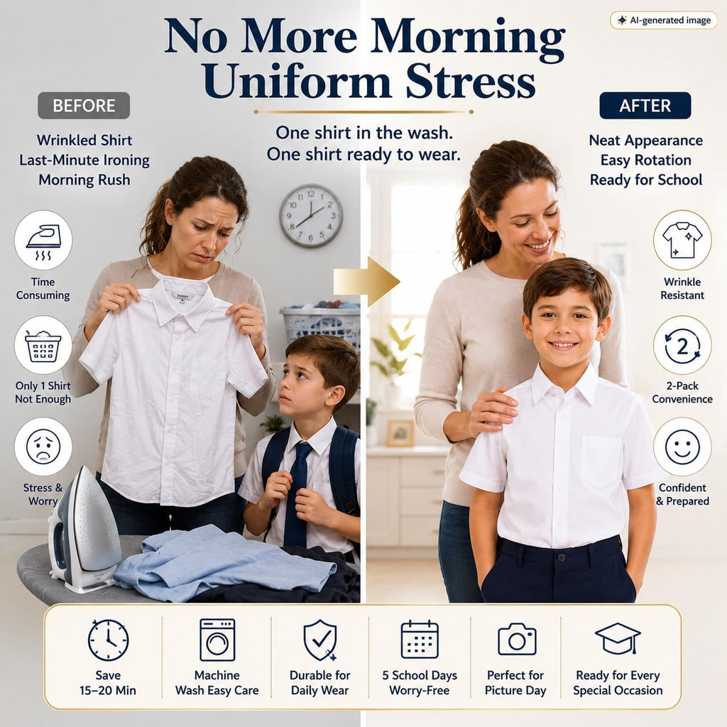 Formal Boys Dress Shirt: Cotton School Uniform 2 Pack White Size 5 | Button Down Short Sleeve Tops - Chest Pocket