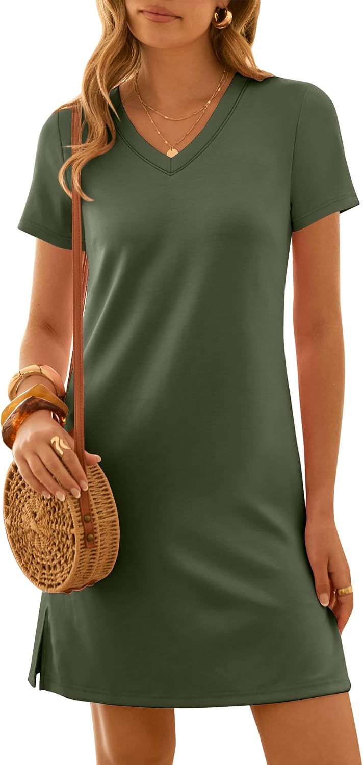 Womens Wrinkle Free Summer Casual Short Sleeve Mini Dresses