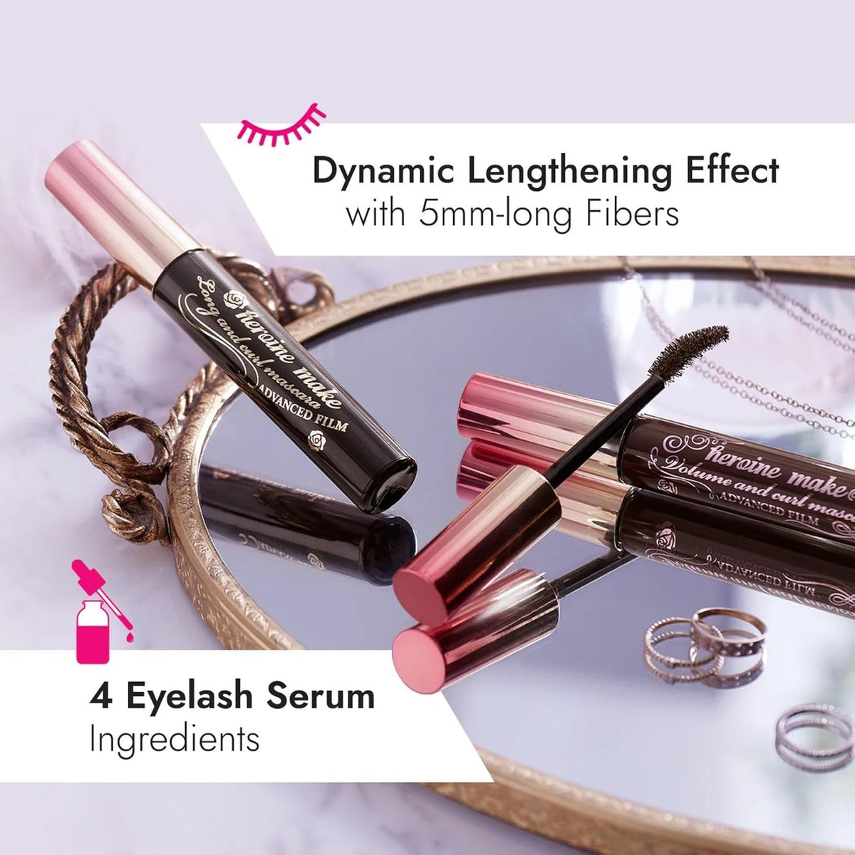 KISSME Heroine Make Advanced Film Mascara | Volume & Curl | Black
