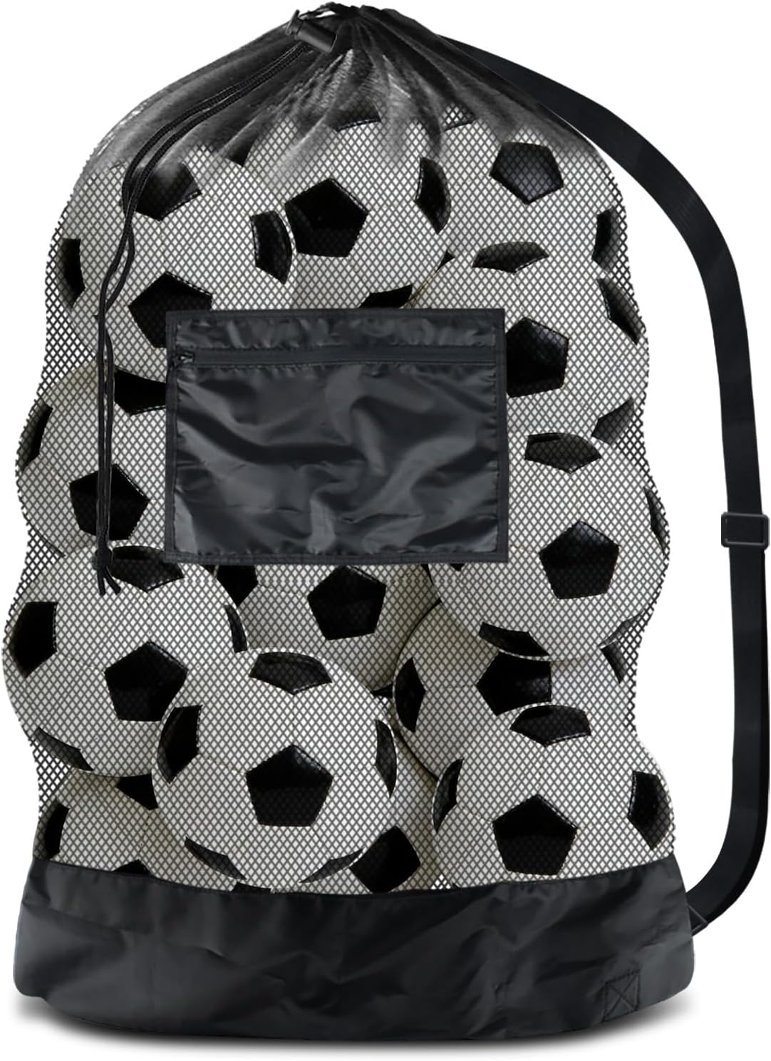 Extra Large Soccer Ball Net Bag, 40" x 30" Drawstring Mesh Ball Bag | with Zipper Pocket, Sports Equipment Bag for