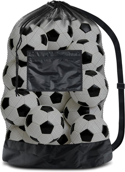 Extra Large Soccer Ball Net Bag, 40" x 30" Drawstring Mesh Ball Bag | with Zipper Pocket, Sports Equipment Bag for
