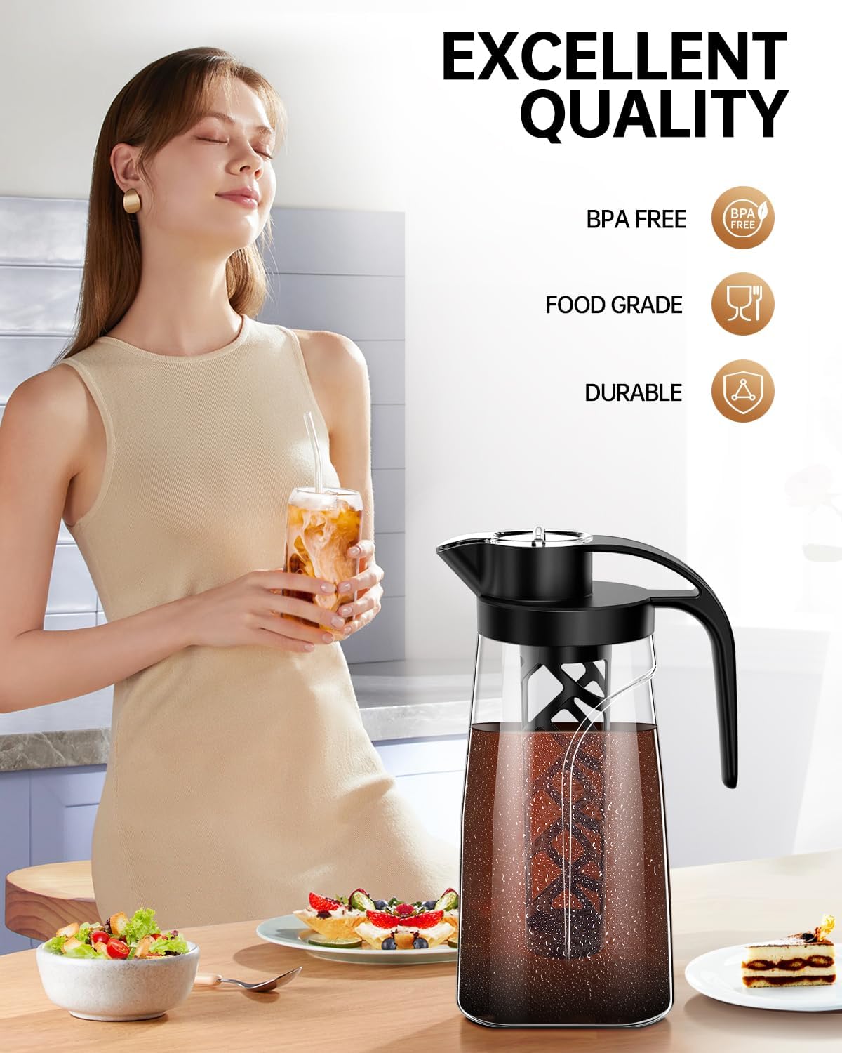Cold Brew Coffee Maker, 70 oz (2100 ml) BPA Free Tritan Pitcher, Iced Coffee Maker and Tea Brewer, 100% Leak-Proof