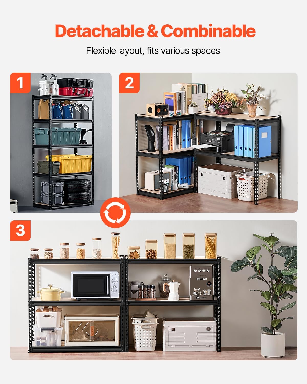 Storage Shelves, 2000 lbs, 5 Tier Garage Storage Shelving, 16" D x 36" W x 71.4" H Adjustable Metal Shelves for