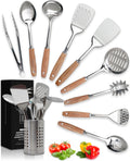 Stainless Steel Kitchen Utensils Set - Wood Handle Nonstick Stainless Steel Cooking Utensils Set - Heat Resistant