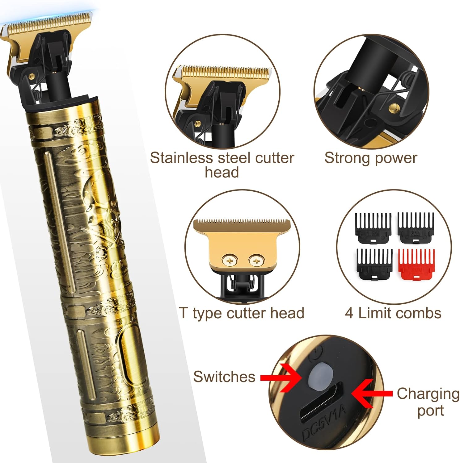 Professional Hair Trimmer for Men, Cordless Rechargeable Beard Trimmer Hair Clippers for Men, Metal Body Cutting