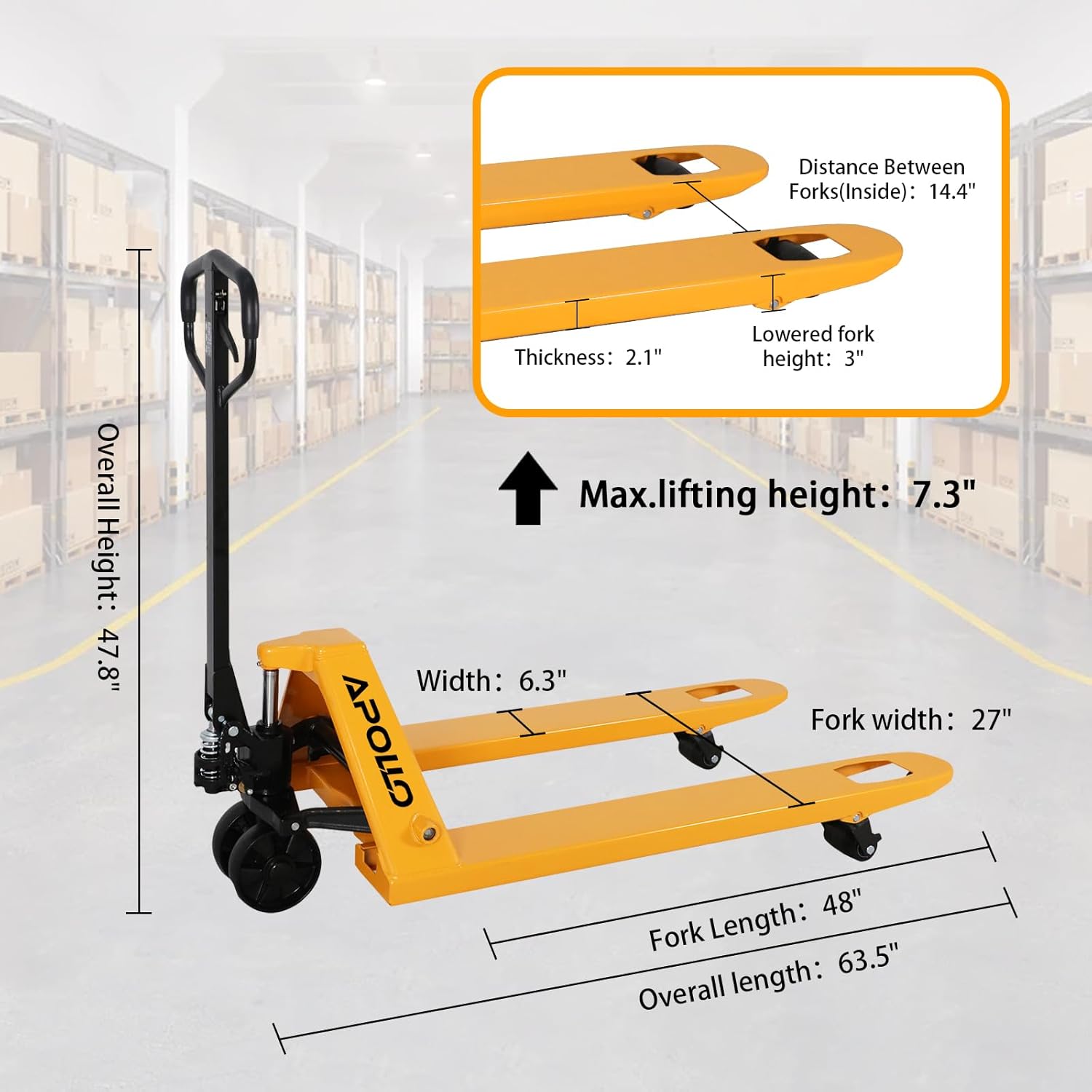 Pallet Jack Truck, 5500lbs Capacity 27" W x 48" L Standard Forks | Heavy Duty Manual Pallet Truck for Warehouse