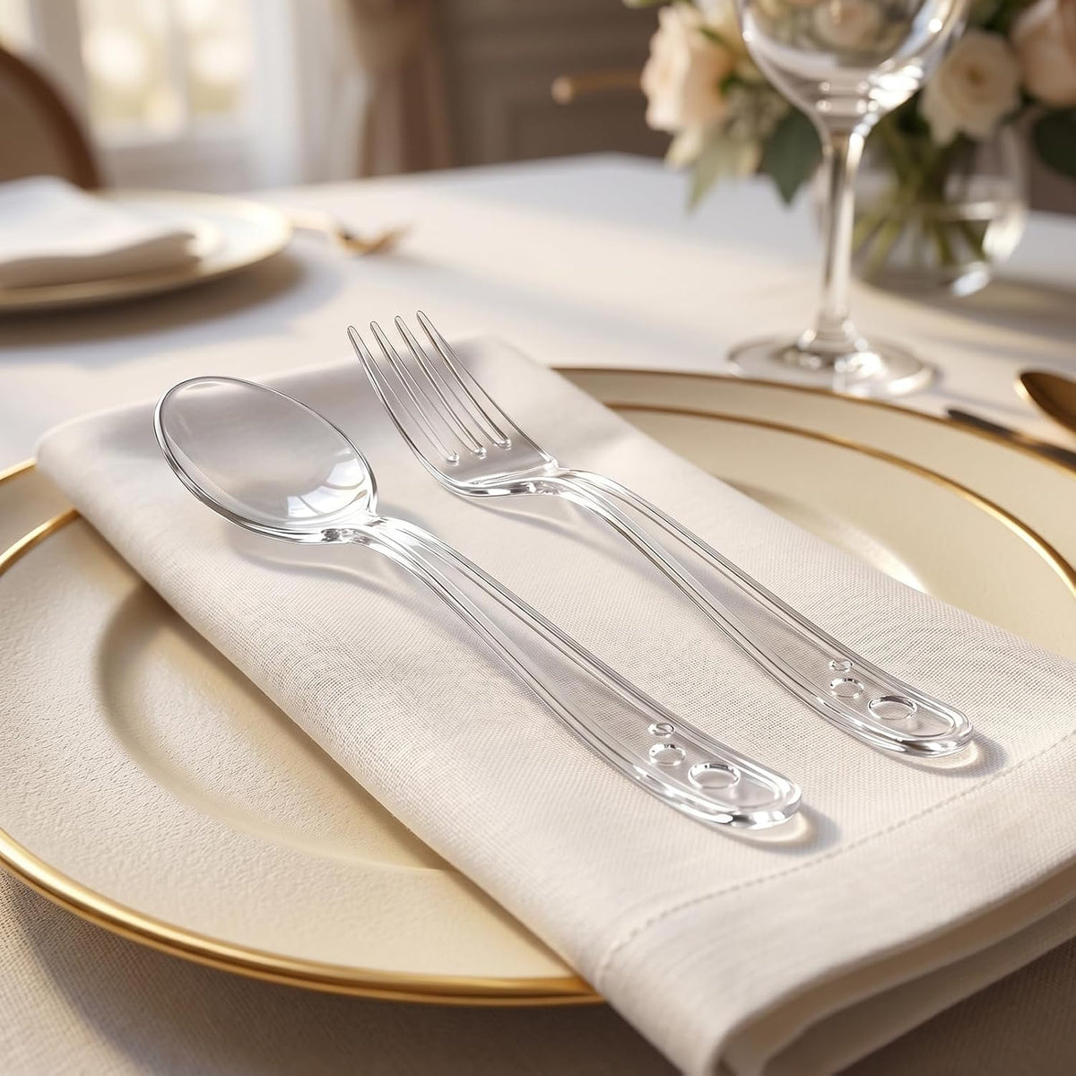 100 Count Clear Plastic Silverware Heavy Duty -50 Forks, 50 Spoons