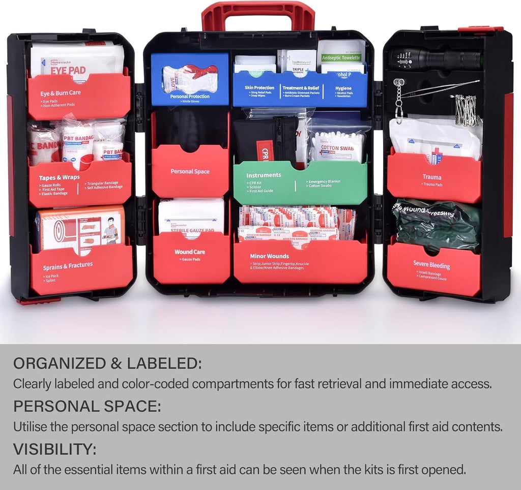 Hard Case First Aid Kit 408 Pcs - Wall Mountable Trauma Kit for Car, Home, Office & Truck - Comprehensive Large First