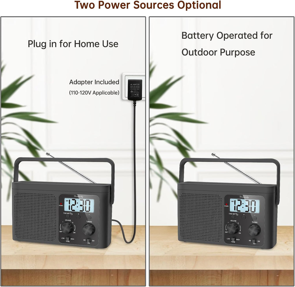AM FM Radio Portable Shortwave Radio Battery Powered/Plug in Wall