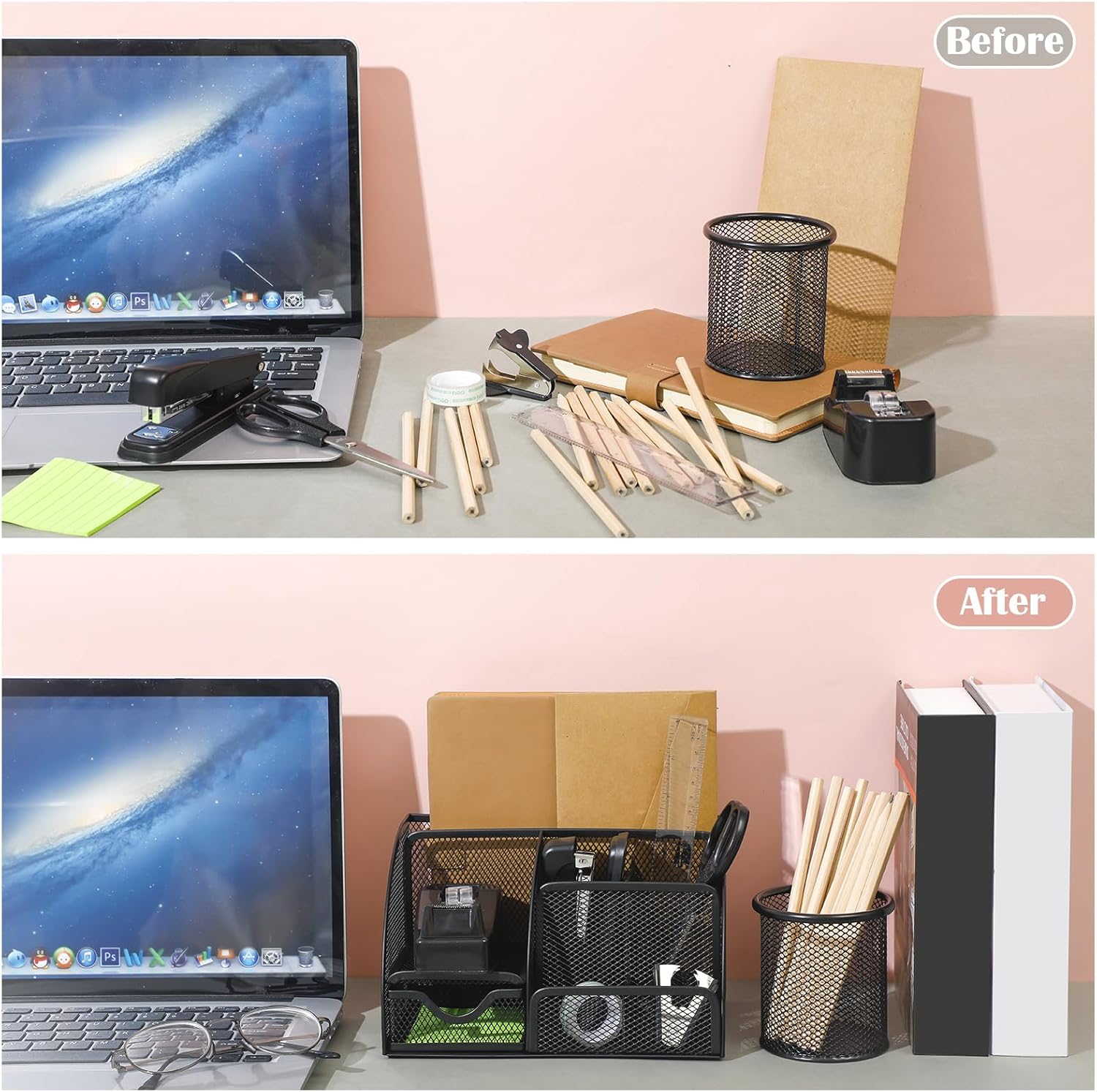 Black Desk Organizer and Accessories, Black Desk Asccessories Office Supply Kit Include Mesh Desktop Organizer