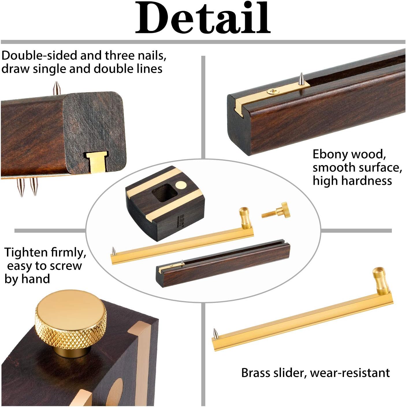 Mortise Gauge Woodworking Marking Gauge Ebony Mortise Square Gauge 6.4 Inches Sliding Mark Scraper Marker Measuring