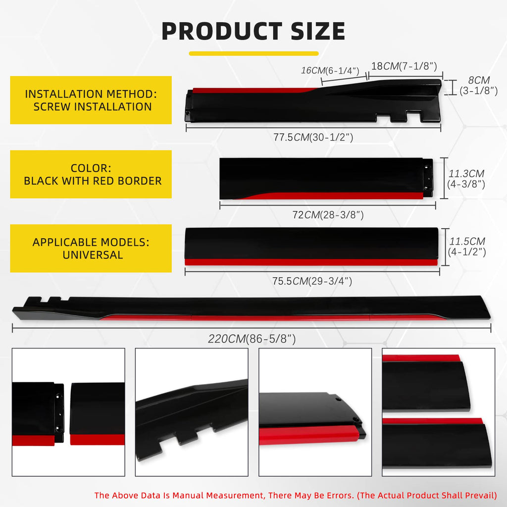 2PCS Universal Car Side Skirts, 86.6" Side Skirts Splitter Lip