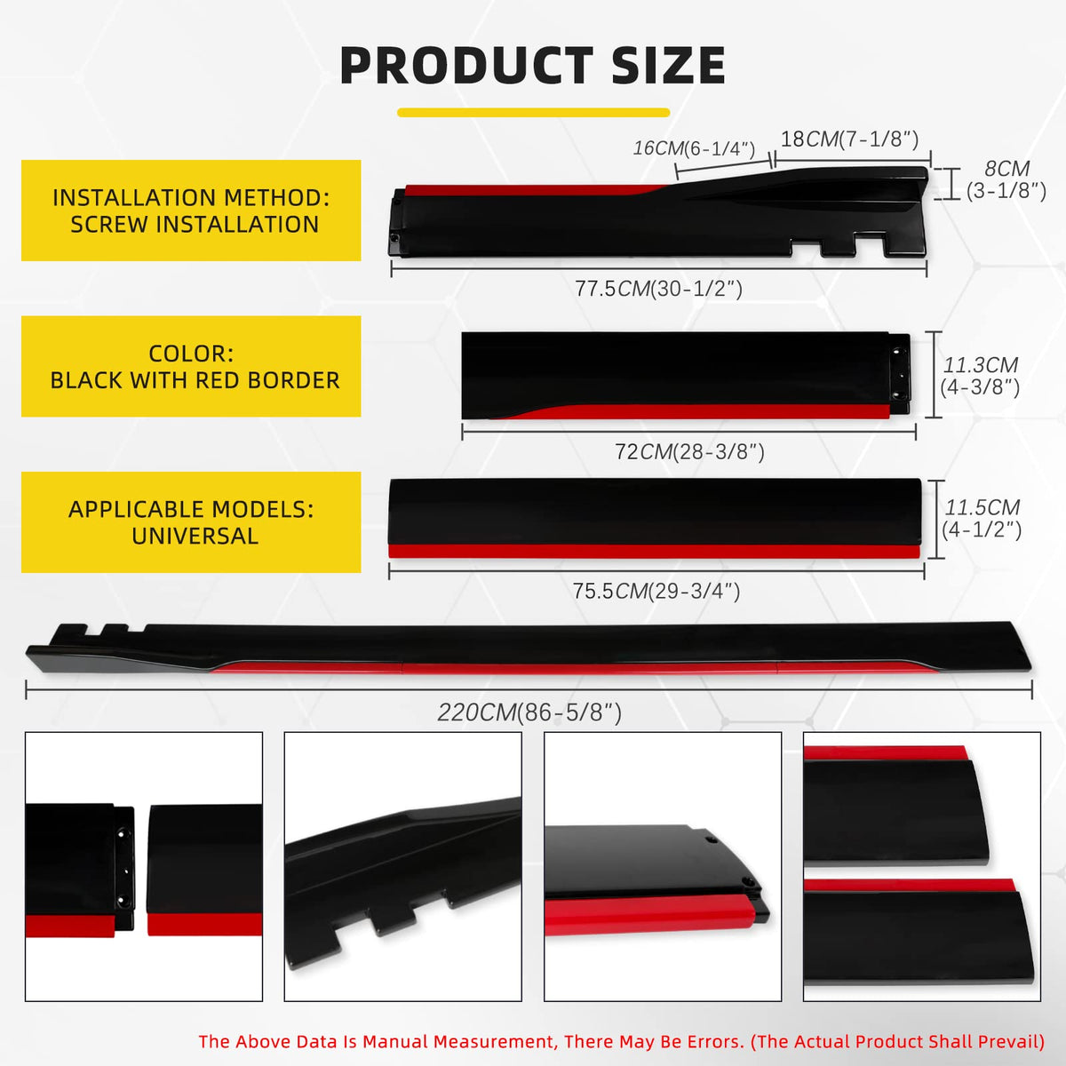 2PCS Universal Car Side Skirts, 86.6" Side Skirts Splitter Lip