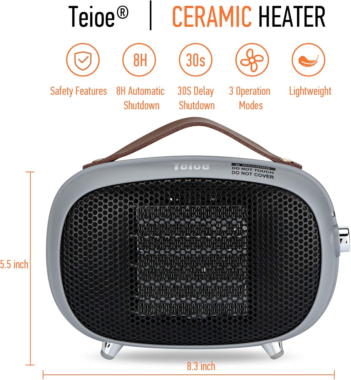 Space Heater, Teioe Mini Electric Space Heater 800W/400W, Small PTC Ceramic Heater with Tip-Over and Overheat