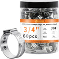 60pcs 3/4 inch PEX Cinch Clamps Rings, 304 Stainless Steel Single Ear Hose Clamps, Pex Crimp Rings for PEX Tubing Pipe Fitting Connections