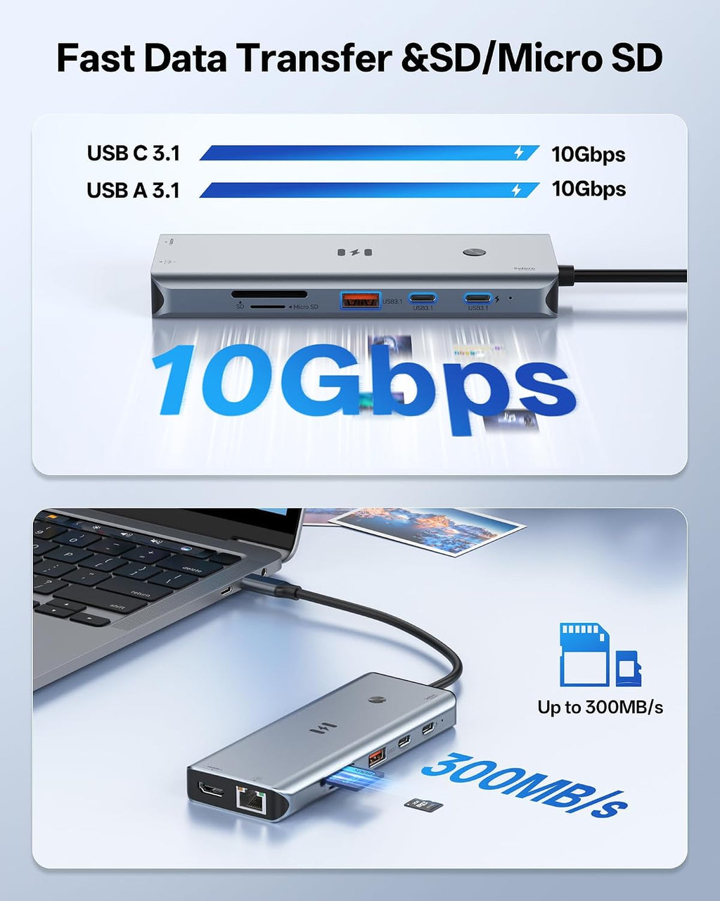 Selore USB C Docking Station 3 Monitors 3 HDMI 13-in-1 Laptop Hub | Triple HDMI, 10Gbps USB A/C 3.1, 100W PD