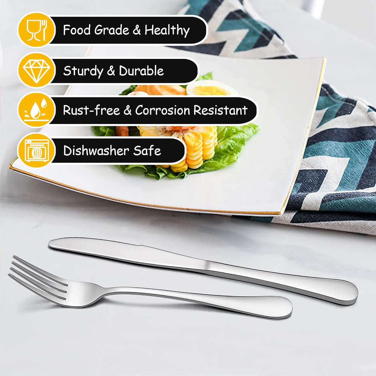 60 PCS Silverware Set for 12, Stainless Steel Cutlery Set