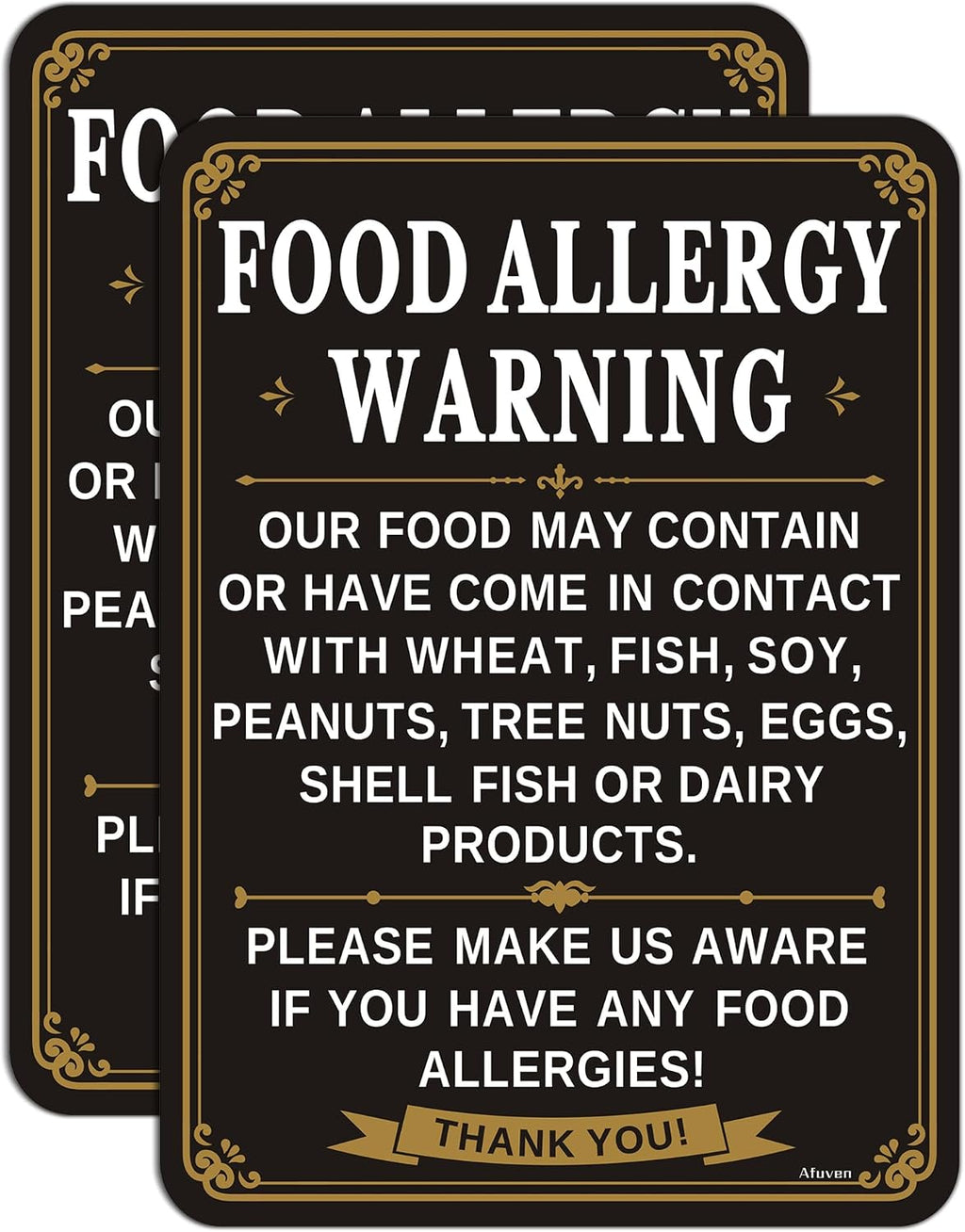 Food Allergy Warning Signs Safety 10” x 7” Suitable for Bar Cafe Restaurant Hotel, Sturdy Plastic, Self Adhesive